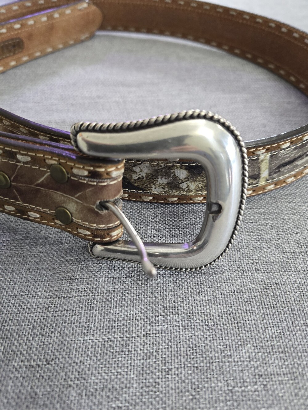Brown Leather Men’s Belt with Silver Buckle Size 41 in To 45 in
